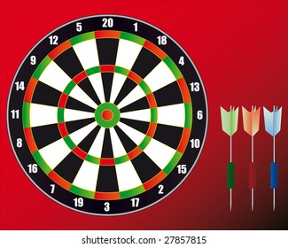 A set for game in Dart on a red background.