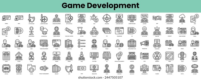 Set of game development icons. Linear style icon bundle. Vector Illustration