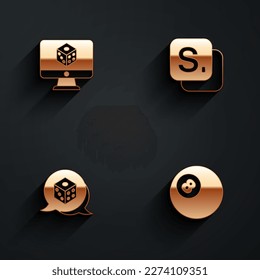 Set Game dice, Bingo,  and Billiard pool snooker ball icon with long shadow. Vector