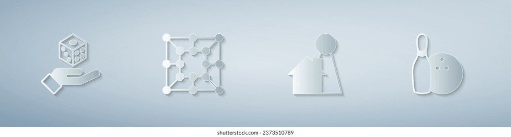Fijar dados de juego, juego de mesa, Chip para el tablero y bolas y bolas. Estilo de arte de papel. Vector