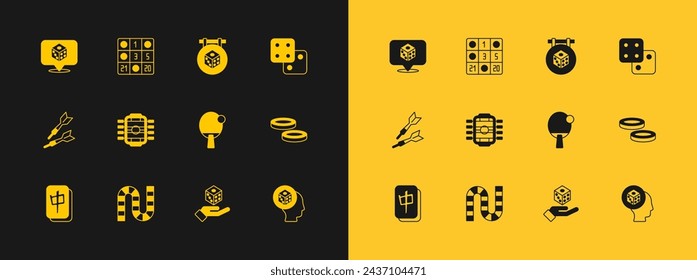 Set Game dice, Board game, Racket, Table football,  and Bingo card icon. Vector