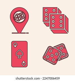 Set Game dice, Casino location, Game dice and Playing card with spades symbol icon. Vector