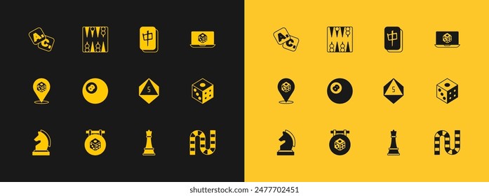 Set Game dice, Chess, Billiard pool snooker ball, Mahjong pieces, Bingo and Backgammon board icon. Vector