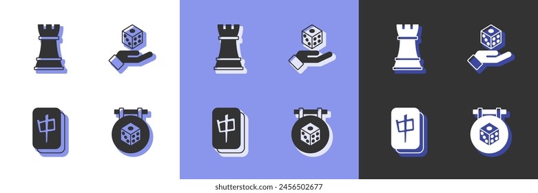 Set Game dice, Chess, Mahjong pieces and  icon. Vector