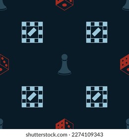 Set Game dice, Chess pawn and Board game on seamless pattern. Vector