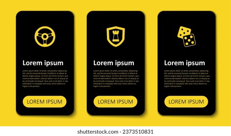 Set Game dice, Chess shield and Racing simulator. Business infographic template. Vector