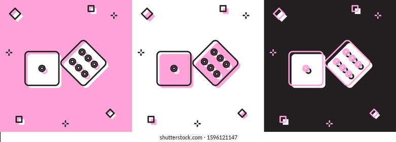 Set Game dice icon isolated on pink and white, black background. Casino gambling.  Vector Illustration