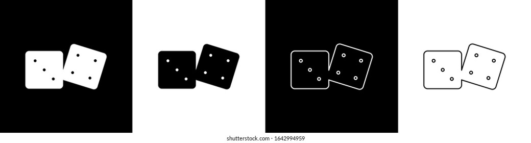 Set Game dice icon isolated on black and white background. Casino gambling.  Vector Illustration