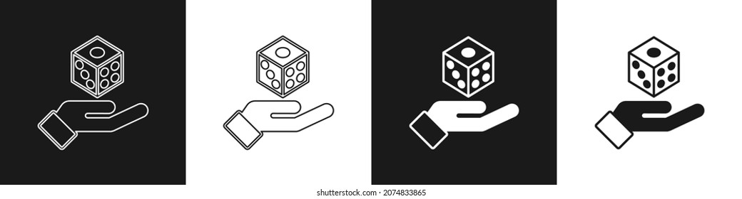 Set Game dice icon isolated on black and white background. Casino gambling.  Vector