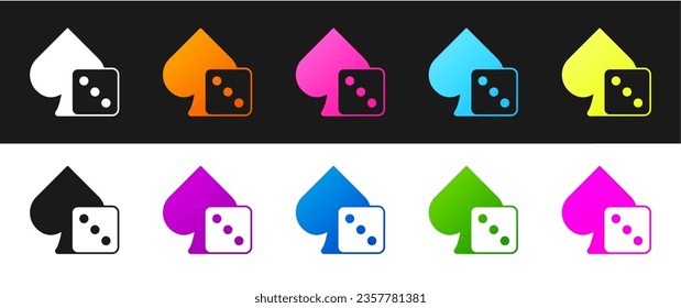Establece el icono de dados de juego aislado en fondo blanco y negro. Juego de casino.  Vector