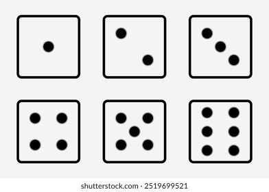 Set of game dice icon in line. game sign. Dice game vector icon set in black color isolated on white background. Vector illustration.