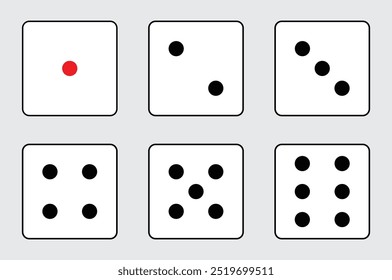 Set of game dice icon in outline design. game sign. Dice game vector icon set in black and white color isolated on white background. Vector illustration.