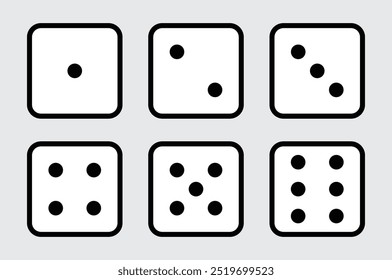 Set of game dice icon in outline design. game sign. Dice game vector icon set in black color isolated on white background. Vector illustration.