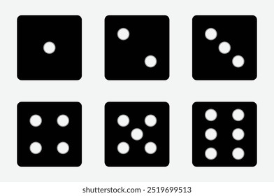 Set of game dice icon. game sign. Dice game vector icon set in black color isolated on white background. Vector illustration.