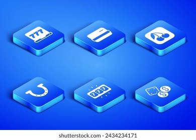 Set Game dice, Laptop and slot machine, Slot with jackpot, Horseshoe, Credit card and cherry icon. Vector