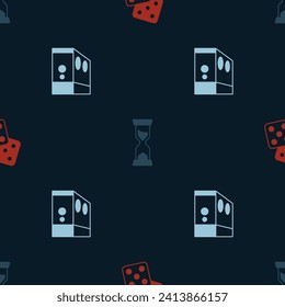 Set Game dice, Old hourglass and Case of computer on seamless pattern. Vector