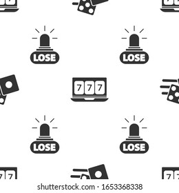 Set Game dice, Online slot machine with lucky sevens jackpot and Casino losing on seamless pattern. Vector