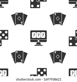 Set Game dice, Online slot machine with lucky sevens jackpot and Playing card with diamonds on seamless pattern. Vector