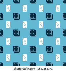 Set Game dice and Playing card with spades symbol on seamless pattern. Vector