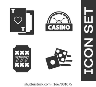 Juego de dados de juego, Jugar carta con corazón, Máquina tragamonedas con suerte 7 jackpot y icono de cartón de Casino. Vector