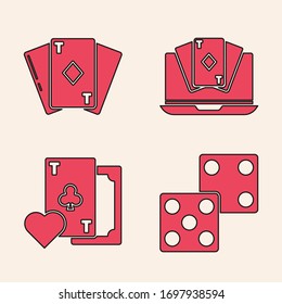 Set Game dice, Playing card with diamonds, Online poker table game and Playing card with clubs symbol icon. Vector