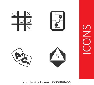 Set Game dice, Tic tac toe game, Bingo and Air hockey table icon. Vector