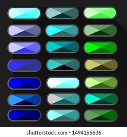 A set of game elements in blue and green in the style of Flat that are well suited to a computer or mobile game