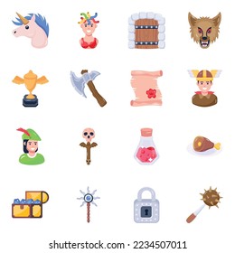Set of Game Elements Flat Icons 

