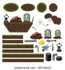 Set of game elements. Platforms and objects. Vector isolated items.