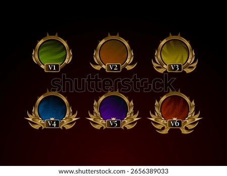 set of game frame badge with tier rank in golden gothic fantasy medieval theme
