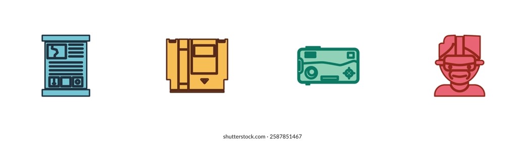 Set Game guide, Cartridge, Mobile and playing in game and Virtual reality glasses icon. Vector