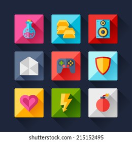 Set of game icons in flat design style.
