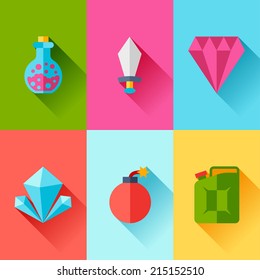 Set of game icons in flat design style.