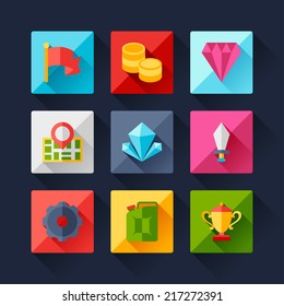 Set of game icons in flat design style.