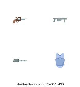 Set of game icons flat style symbols with rpg, gatling gun, body armor and other icons for your web mobile app logo design.