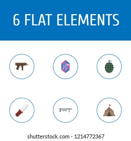 Set of game icons flat style symbols with crystal, grenade, submachine and other icons for your web mobile app logo design.