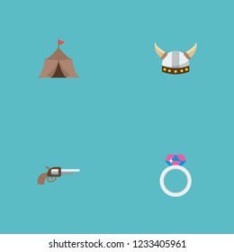 Set of game icons flat style symbols with barbarian, medieval barracks, magic ring and other icons for your web mobile app logo design.