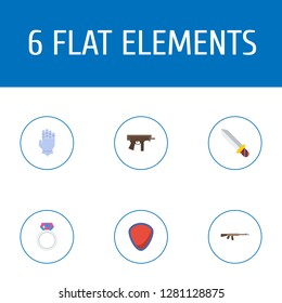 Set of game icons flat style symbols with sword, magic ring, gauntlet and other icons for your web mobile app logo design.