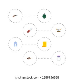 Set of game icons flat style symbols with gun, barbarian, sniper rifle and other icons for your web mobile app logo design.