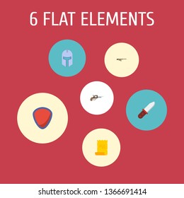 Set of game icons flat style symbols with shield, infantry knife, kalashnikov and other icons for your web mobile app logo design.