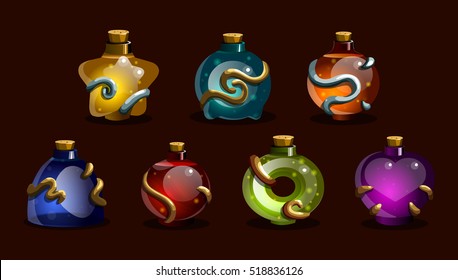 Set game icons of magic elixir. Vector design for app user interface