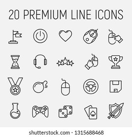 Set of game icons in modern thin line style. High quality black outline gaming symbols for web site design and mobile apps. Simple video game pictograms on a white background
