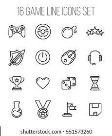 Set of game icons in modern thin line style. High quality black outline gaming symbols for web site design and mobile apps. Simple video game pictograms on a white background.