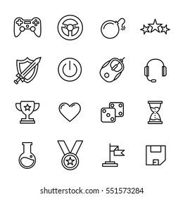 Set of game icons in modern thin line style. High quality black outline gaming symbols for web site design and mobile apps. Simple video game pictograms on a white background.