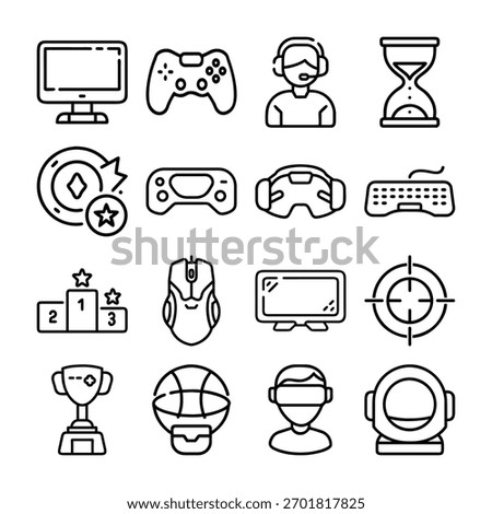 Set of game icons for playing video recreation and tournament