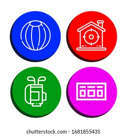 Set of game icons. Such as Beach ball, Target, Golf bag, Scoreboard , game icons