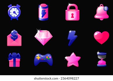 Set of game icons for UI. GUI elements for mobile app