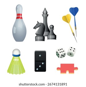 Conjunto de elementos de juego sobre fondo blanco. Vector 3D ilustración