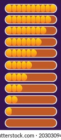 Set of game life bar with steps of life bar levels in cartoon style. Vector GUI asset illustration