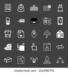 set of game, love bag, box, card, office tool, cellphone, bus, TV, smartphone, train, document, business idea, office desk, hierarchy, brick, location, umbrella, agreement, stairs, update vector icon